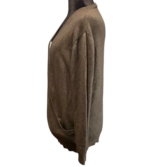 Wool Crossover Faux Wrap Sweater in Olive Green - Picture 2 of 10